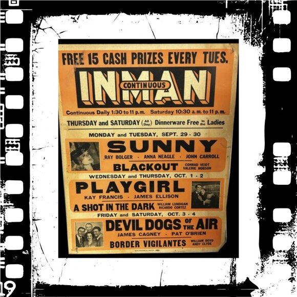 5 Vintage Inman Theatre Movie Placards 1940s Film Advertising Posters - Picture 6 of 10